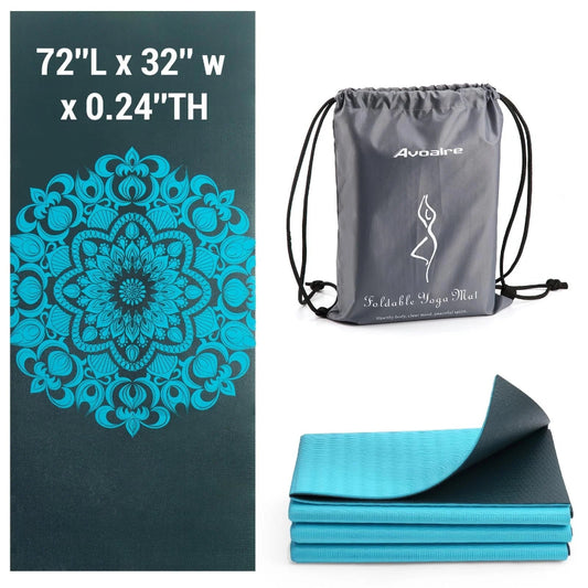 Yoga Mat, Foldable 72" X 32" X 0.24''Double Sided Non-Slip Mat with Bag, Thick Yoga Mat for Workout Fitness Pilates Stretching