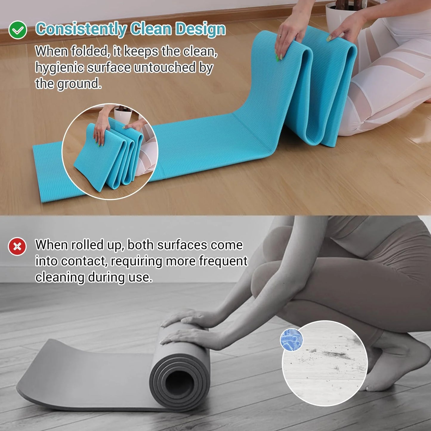 Yoga Mat, Foldable 72" X 32" X 0.24''Double Sided Non-Slip Mat with Bag, Thick Yoga Mat for Workout Fitness Pilates Stretching