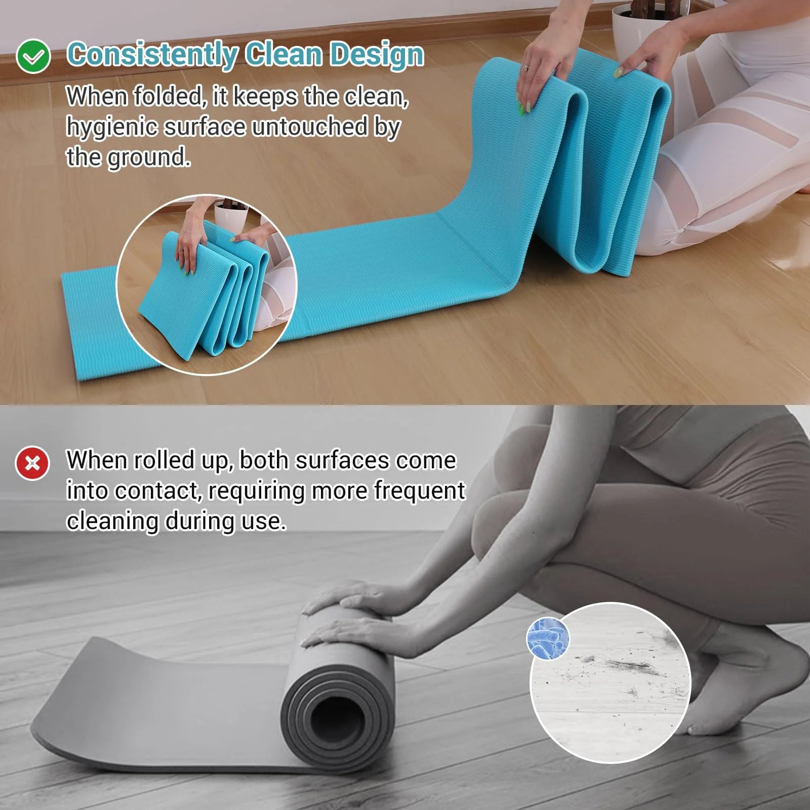 Yoga Mat, Foldable 72" X 32" X 0.24''Double Sided Non-Slip Mat with Bag, Thick Yoga Mat for Workout Fitness Pilates Stretching