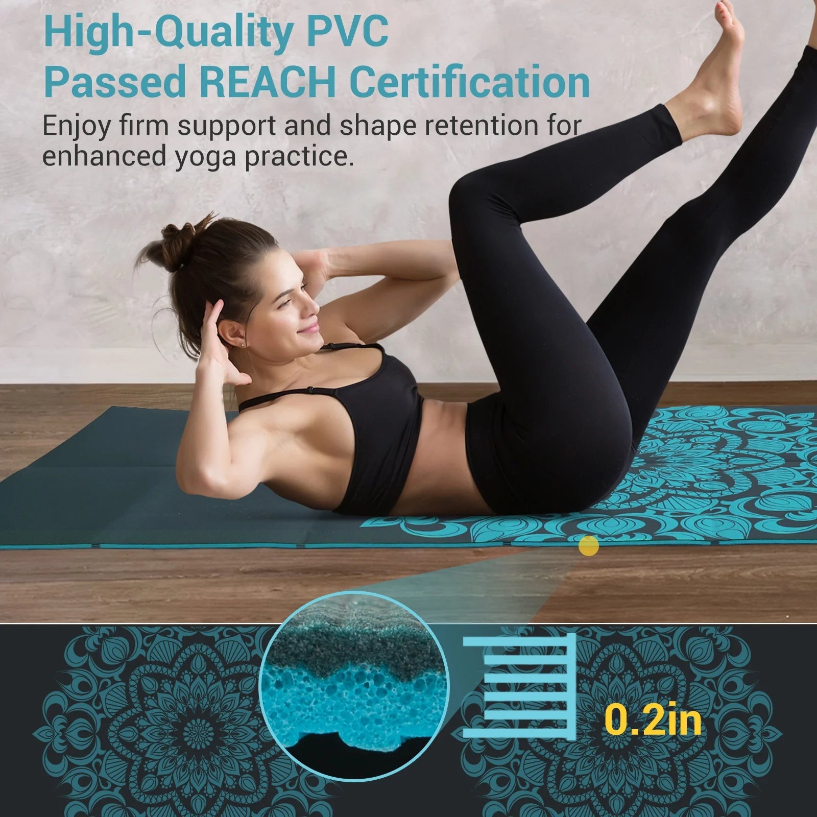 Yoga Mat, Foldable 72" X 32" X 0.24''Double Sided Non-Slip Mat with Bag, Thick Yoga Mat for Workout Fitness Pilates Stretching