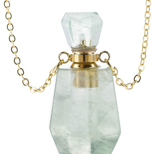 Gemstone Crystal Perfume Bottle Diffuser Necklace - Aromatherapy Essential Oil Travel Locket Pendant Charm Fragrance Carrier Flask Chain
